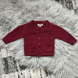 Frenchie Mini Couture Maroon Cable Knit Button Up Sweater Size 6 Month NEW